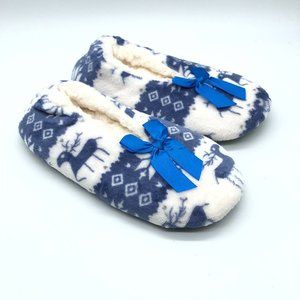 Womens Clog Slippers Soft Sole Fleece Slip On House Shoes Deer Blue Ivory US 6